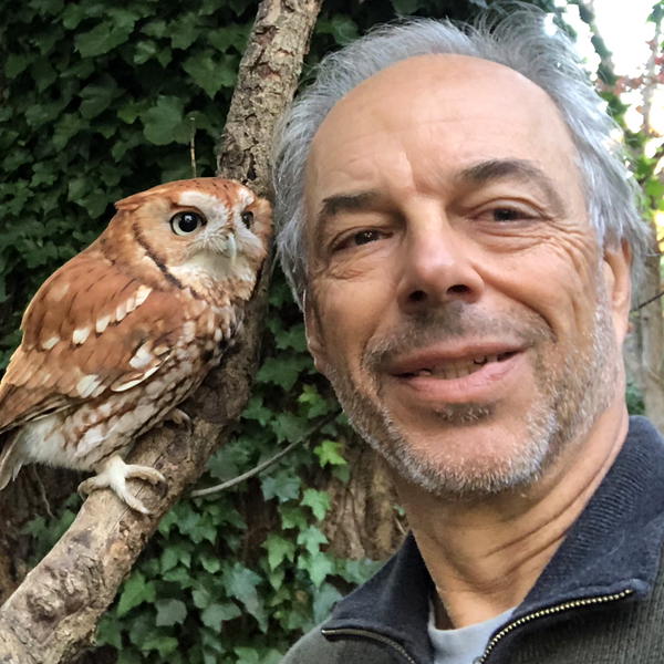 Author and ecologist Carl Safina with Alfie. Safina will discuss his book “Alfie &amp; Me: What Owls Know, What Humans Believe” at the Northport Library on October 27. 